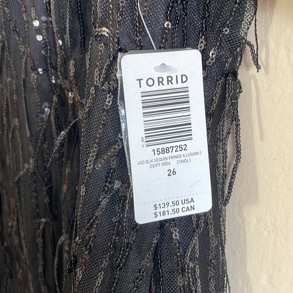 Torrid size 26 ILLUSION SLEEVE SKATER DRESS SEQUIN FRINGE BLACK - Picture 10 of 11